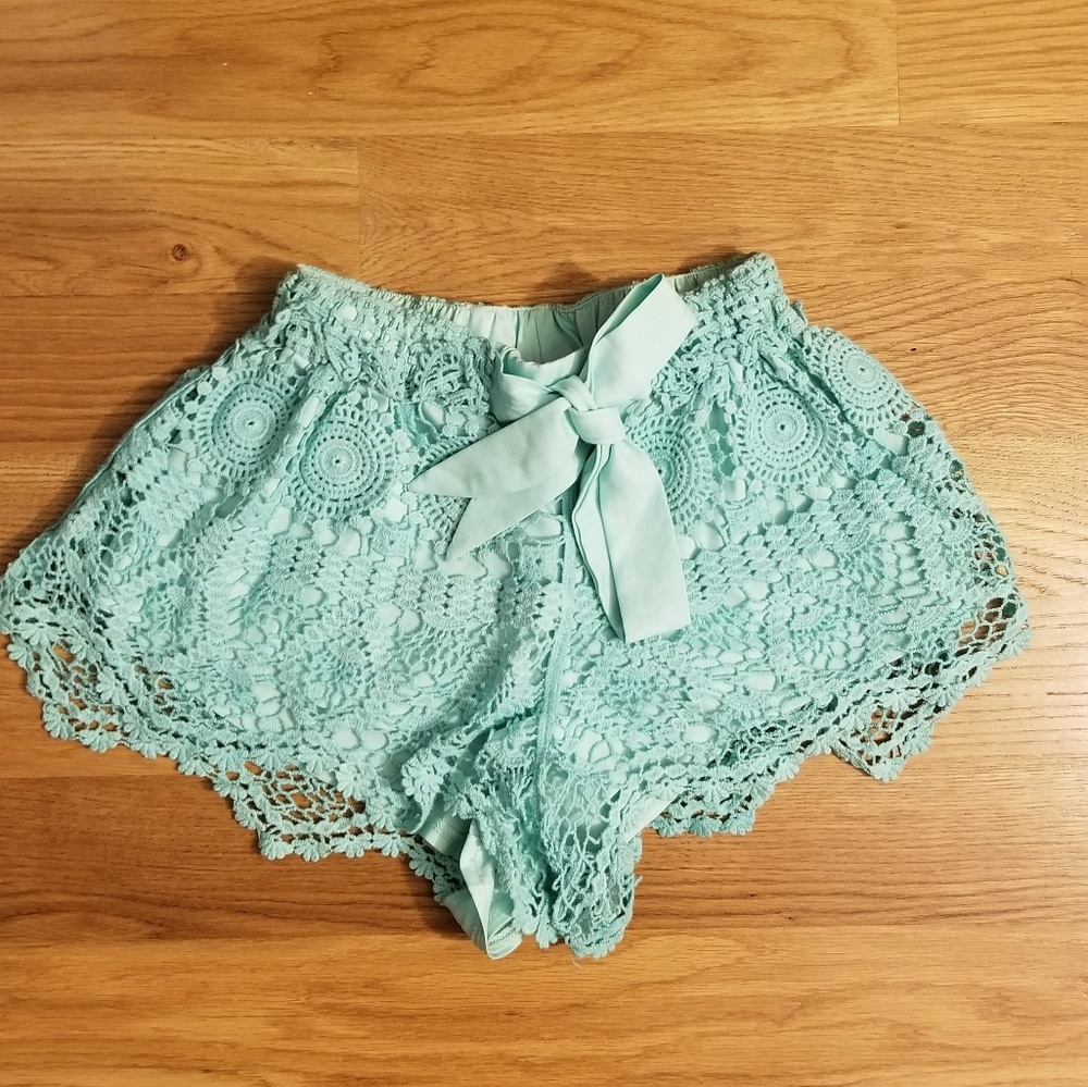 Mint green crochet shorts